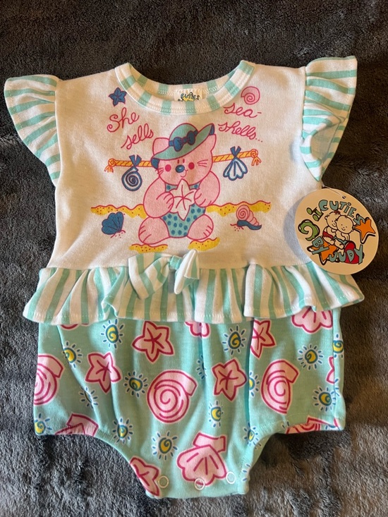 Other - Vintage Beachy Coastal Baby Bubble Romper 3/6M Deadstock Teddy Summer